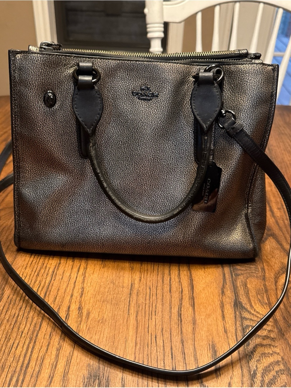 Coach Crosby Triple Compartment Gold Crackle Tote/Satchel Bag w/Zipper Top